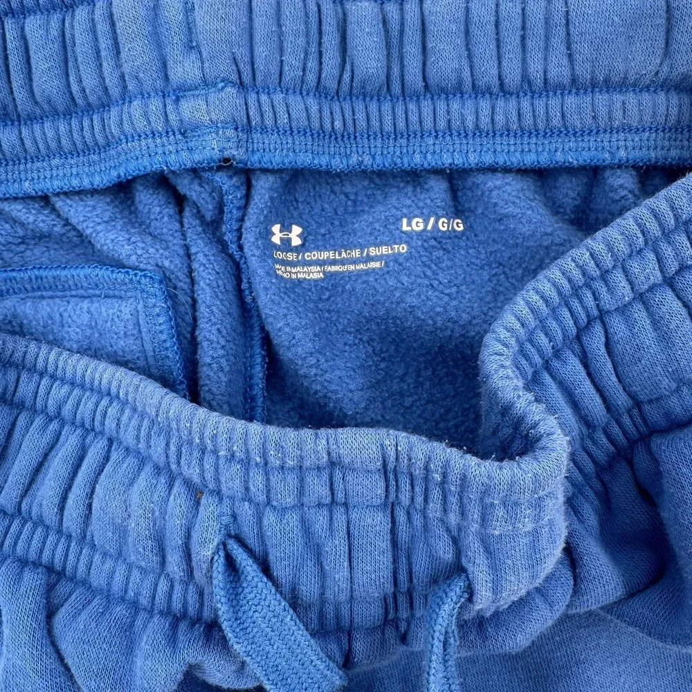 Under Armour Boys Large LG Blue Fleece Athletic Shorts Logo Pockets Drawstring